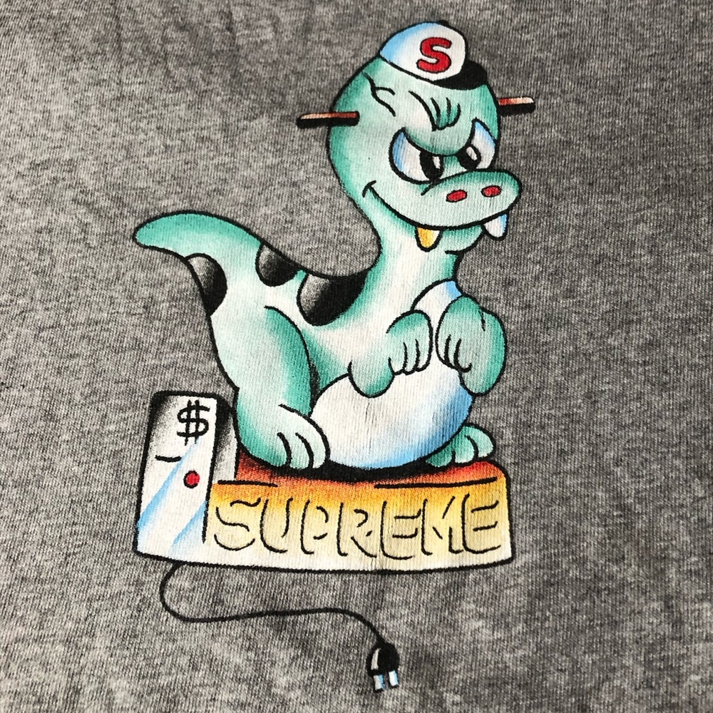 Supreme Gray Dinosaur Mens Medium Size T-Shirt